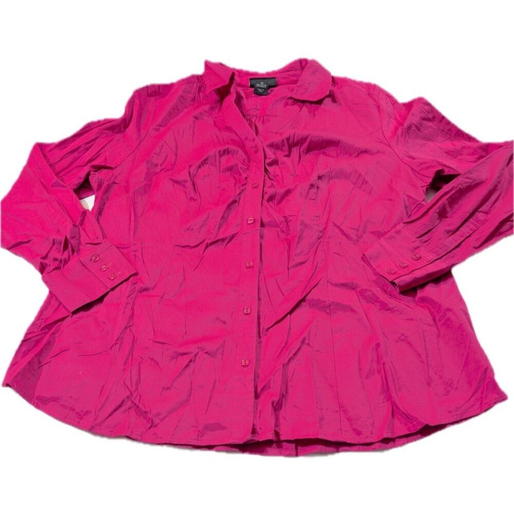 Lane Bryant Plus Size 20 Hot Fuchsia Long Seeve Button-Up Blouse Top Shirt‎ Vtg